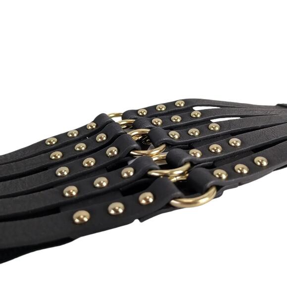 Elastic Corset-Style Belt 3X Rivets & Rings Strappy Waist Steampunk Goth Biker - Picture 6 of 6